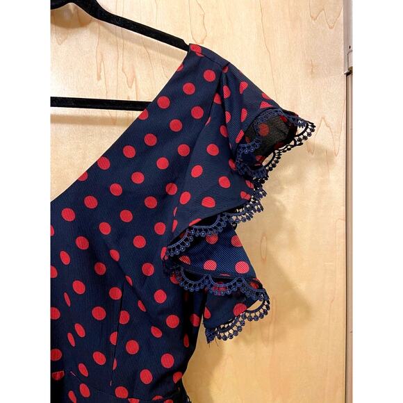 BB Dakota Dress NWT Midnight Sky Blue Red Polka Dots Size 8 Swing Dance Dress - Picture 4 of 11
